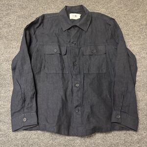 NN07 No Nationality 100% Linen Navy Shirt Button Up Men's Sz 2XL Preppy Luxury